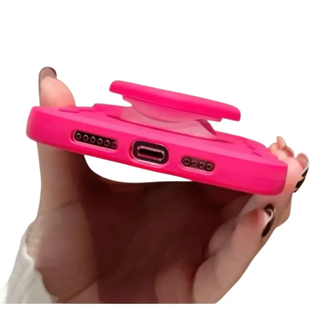 Hot Pink Apple iPhone 14 Plus 15 Plus Case Heart Mirror Kawaii Barbiecore Glam